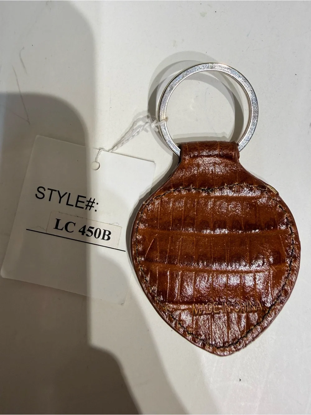 Genuine Leather Brown Heart Keychain with Silver Accent